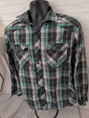 Helix Black and Teal Plaid Button-Down Shirt